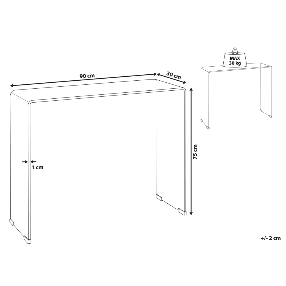 Consolle in vetro trasparente blu 90 x 30 cm rettangolare minimalista