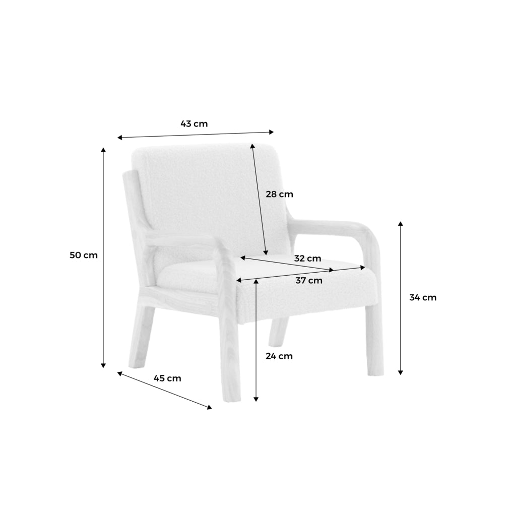 Poltrona scandinava per bambini in legno, tessuto bouclé, grigio topo