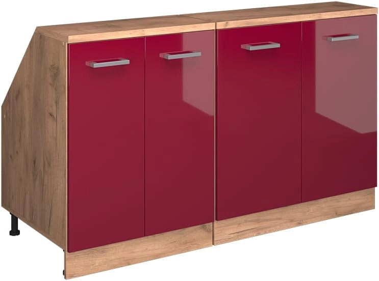 Set di mobili sottotetto Rion, Rosso lucido, 140 cm Set di 2 carcasse armadio profondità 60 cm, adatto per il salvaspazio sotto tetti spioventi