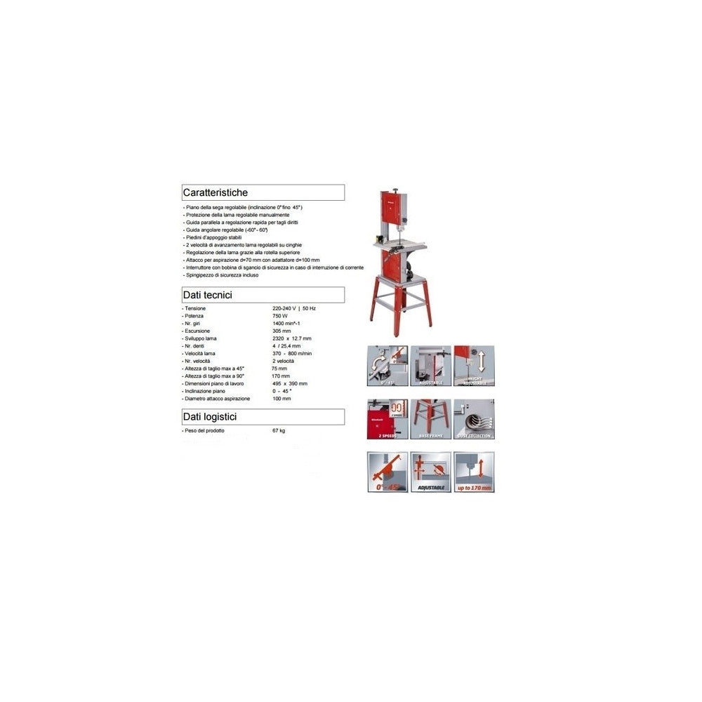 Trade Shop - Sega A Nastro Verticale Einhell Tc-sb 305 U Potenza 750 W Lama 2320 X 12,7 Mm -