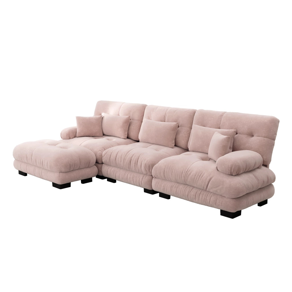 Divano Angolare Modulare con Chaise Longue ¨C MINIMAL ¨C Velluto a Coste Rosa, Morbido