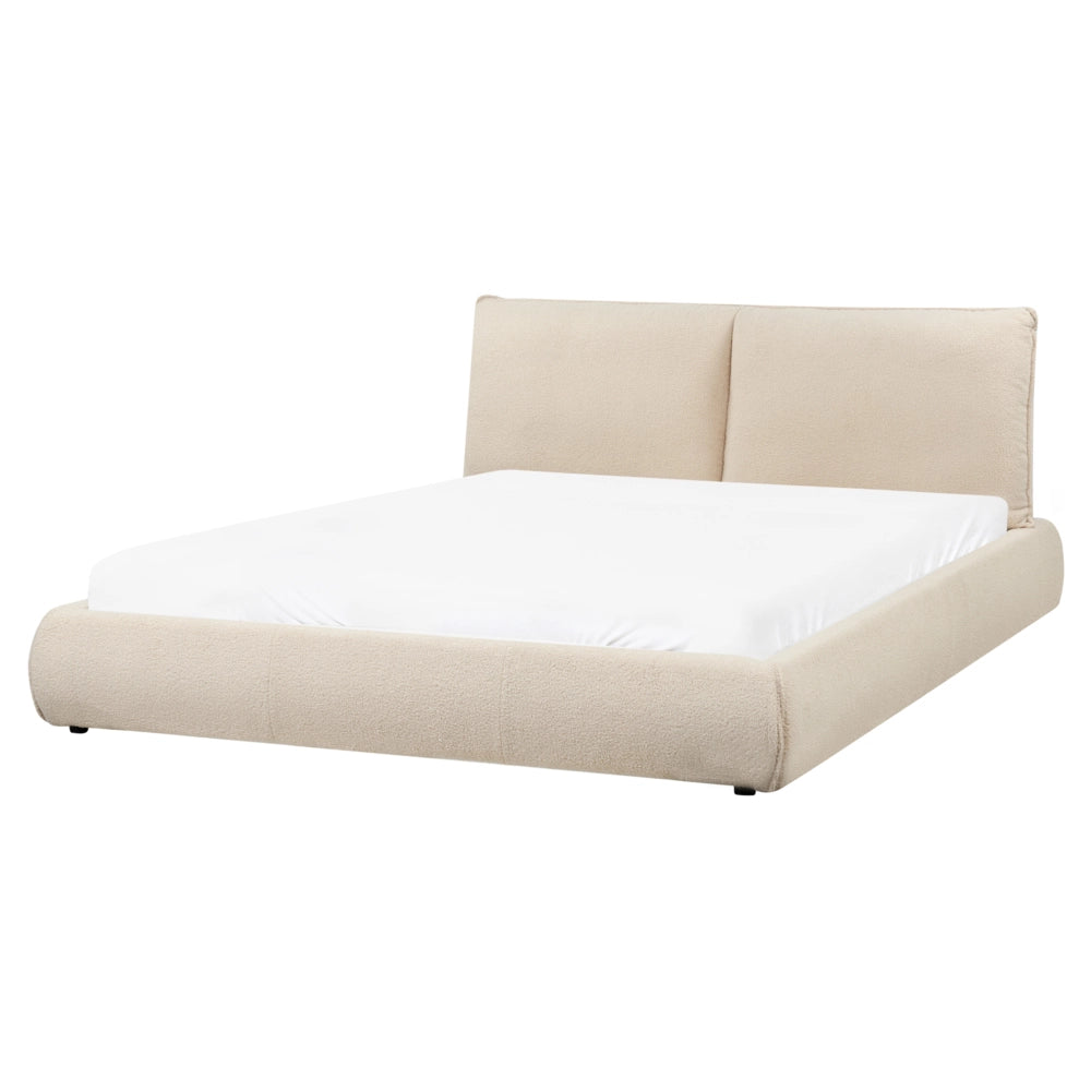 Letto matrimoniale imbottito in tessuto boucle beige chiaro 160x200 cm stile moderno