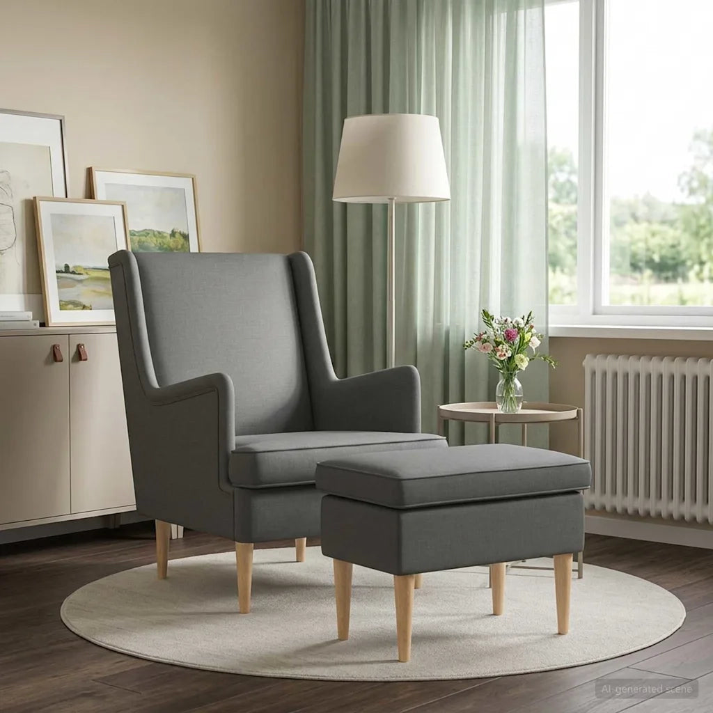 Poltrona con Ottomano 2 pz Grigio Scuro Tessuto 3418812