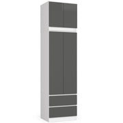 Armadio AKORD S60 con sopralzo Bianca 60 cm 2 ante 2 cassetti inserto frontale Grigio Grafite 60x51x234 cm