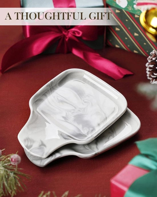 Sostegno per cucchiaio della cucina, sostegno per cucchiai di porcellana per il piano di lavoro, contenitore per utensili da cucina per cucchiaio, mestolo e spatola, senza gocce, serie grigia REGULAR (2 pezzi, grigia)