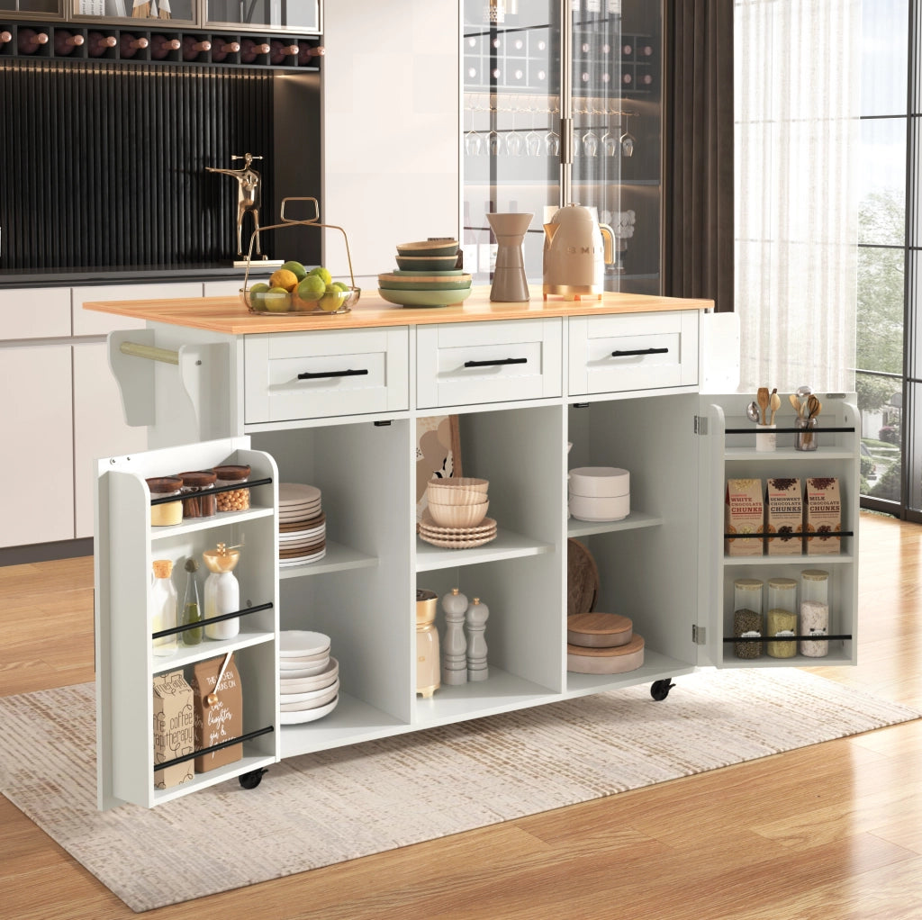Carrello da cucina con piano ribaltabile e cassetti, bianco