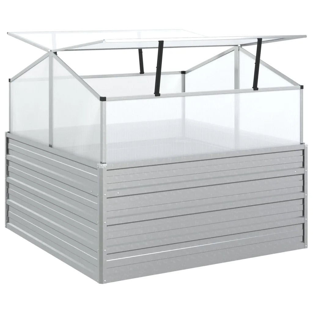 Fioriere | Cassetta per fiori | Letto Rialzato da Giardino con Serra 100x100x85 cm Argento