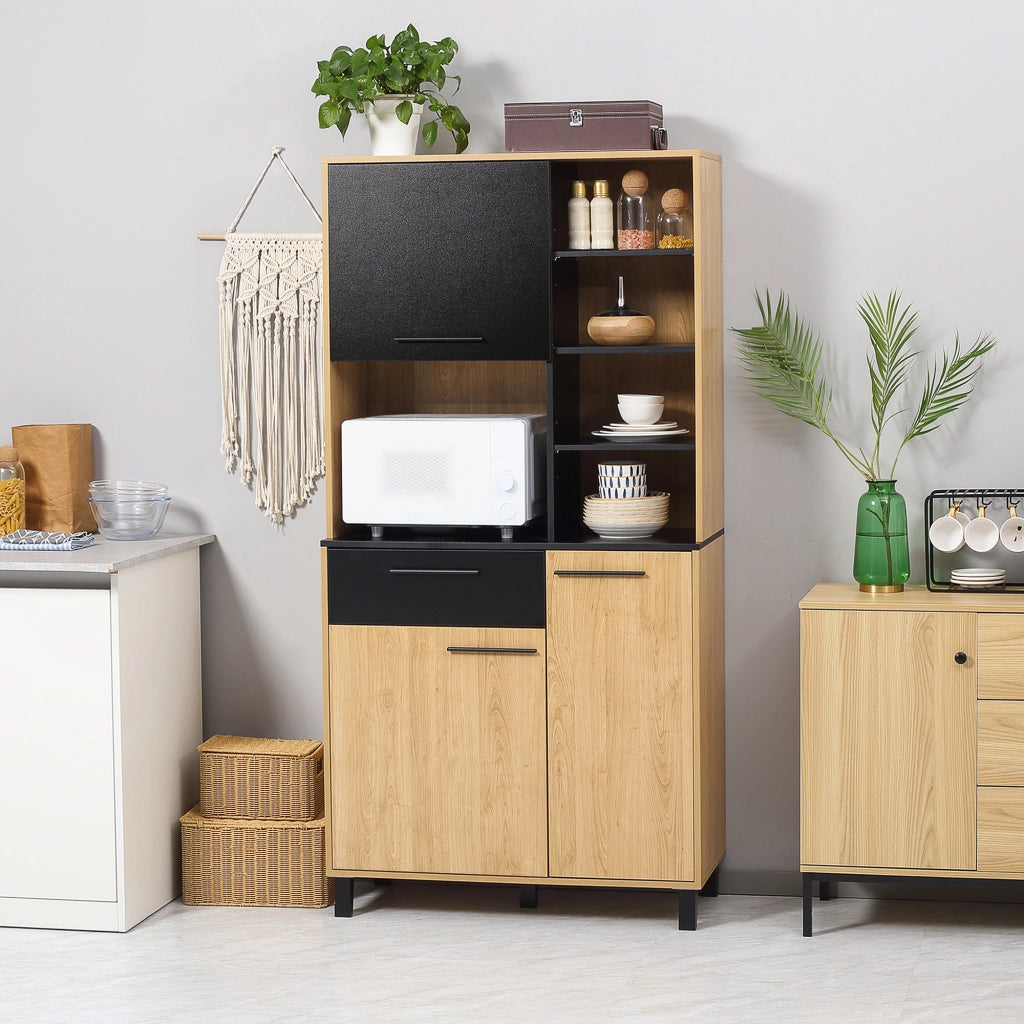 Armadio Cucina Multiuso con Cassetti e Ripiani ¨C Minimal ¨C Nero e Legno Naturale 180 cm