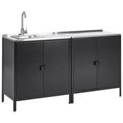 Set di cucina da esterno 2 elementi in acciaio inox nero 2 armadietto e lavello a leva cucina esterna