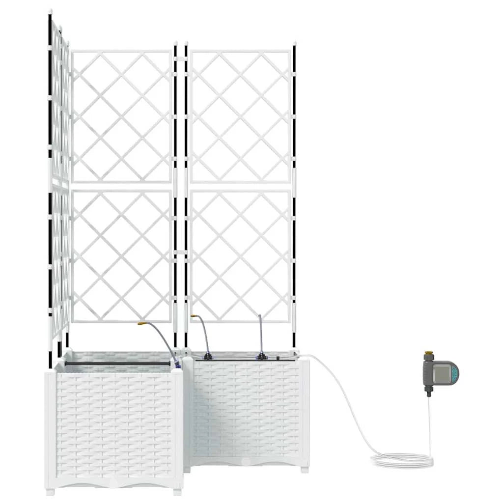 Set di 3 fioriere da giardino moderne per esterni con sistema di irrigazione 80 x 80 x 142 cm acciaio bianco 02_0058617