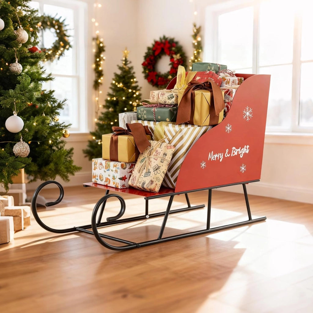 SOARS Decorazioni Natalizie, Slitta Natalizia in Metallo, Ampio Spazio per Regali di Natale, Giocattoli, Stabile, Addobbi Natalizi per Esterno Interno per Casa, Ufficio (85 X 42 X 61,5 CM)