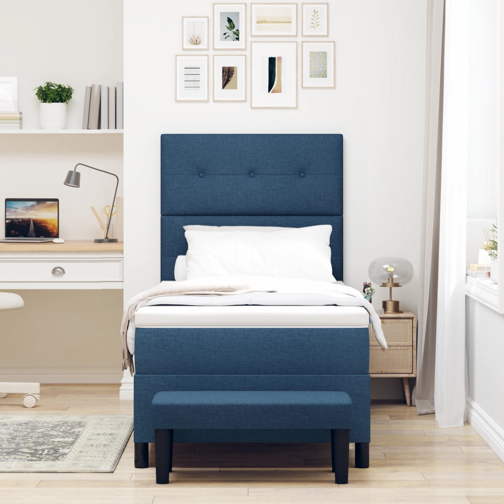 Letto Box Spring con Materasso & Panchina Blu 80x200 cm in Tessuto