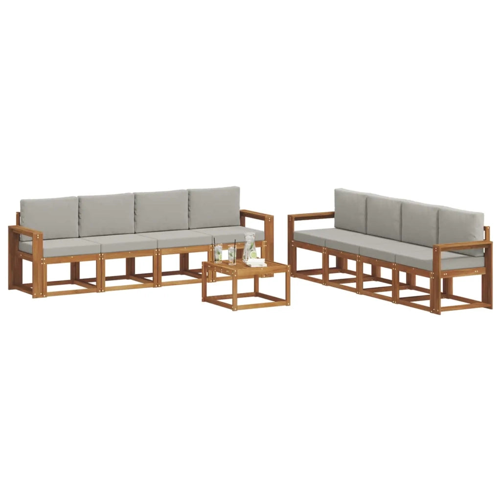 Set di divani da esterno 9 pcs Grigio Naturale e Chiaro