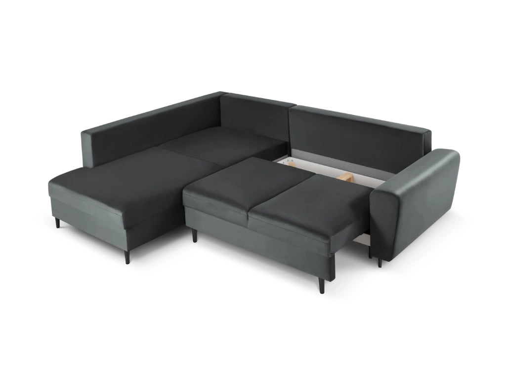 Cosmopolitan Design - Divano convertibile angolare sinistro con contenitore "Kyoto" 5 posti in velluto grigio scuro 