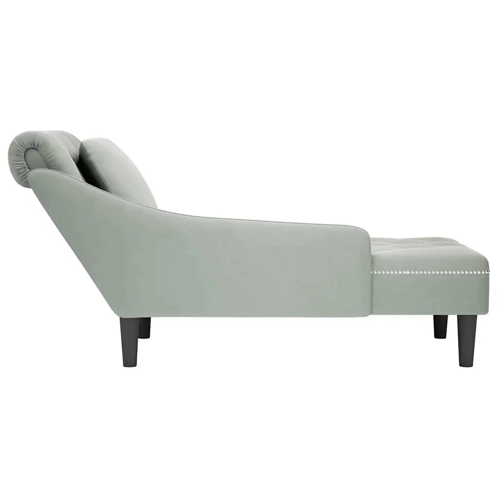 Sdraio con Cuscino e Bracciolo Destro in Velluto Grigio Chiaro 4009772