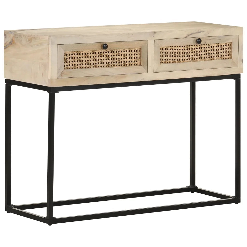 Tavolo Consolle | Tavolo d'Ingresso 100x35x76 cm Massello di Mango e Canna Naturale