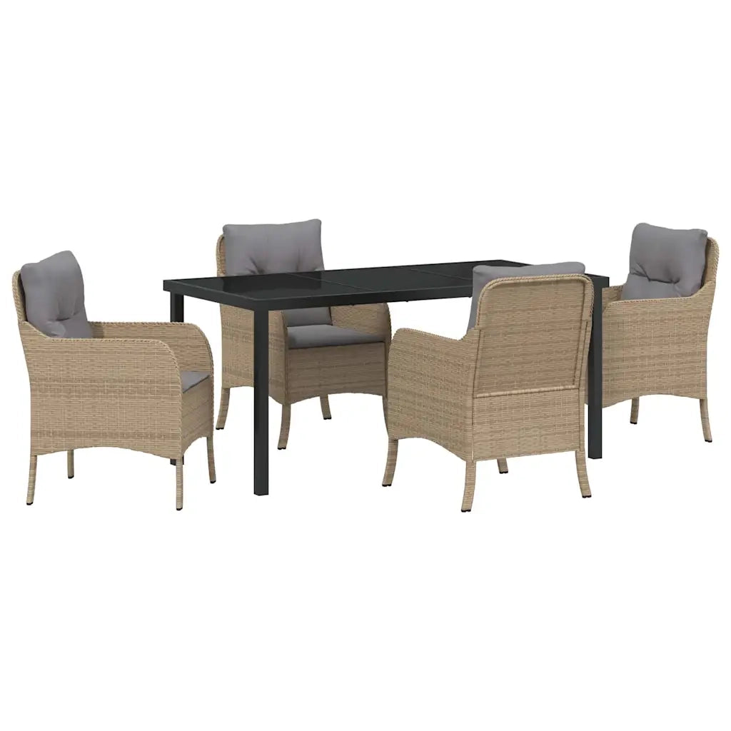 Set da Pranzo per Giardino con cuscino 5 pcs Beige polyrattan 3380179