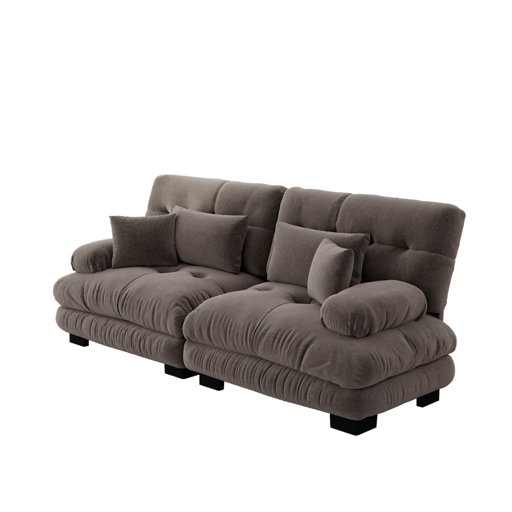 Divano angolare modulare in chenille con design cloud e cuscini lombari e decorativi marrone 220 × 77 × 81 cm
