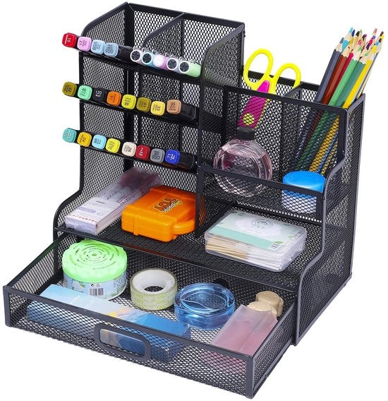 Organizzatore per Pennarelli a Rete con Caricabatterie, Portapennarelli Multifunzione per Ufficio, Scuola, Arte e Accessori (Modello M)