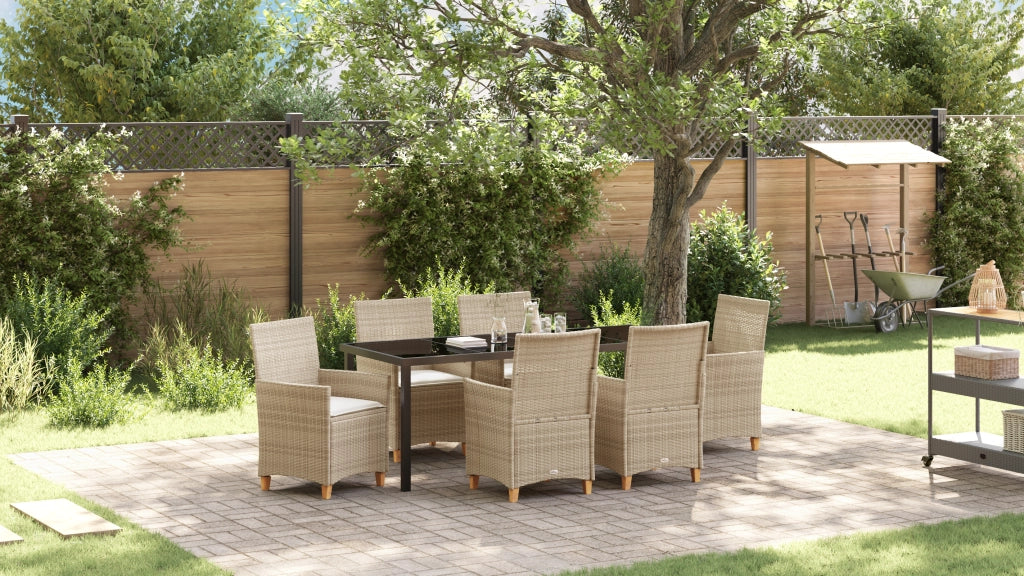 Set da Pranzo da Giardino da 7 con Cuscini Beige in Poliestere