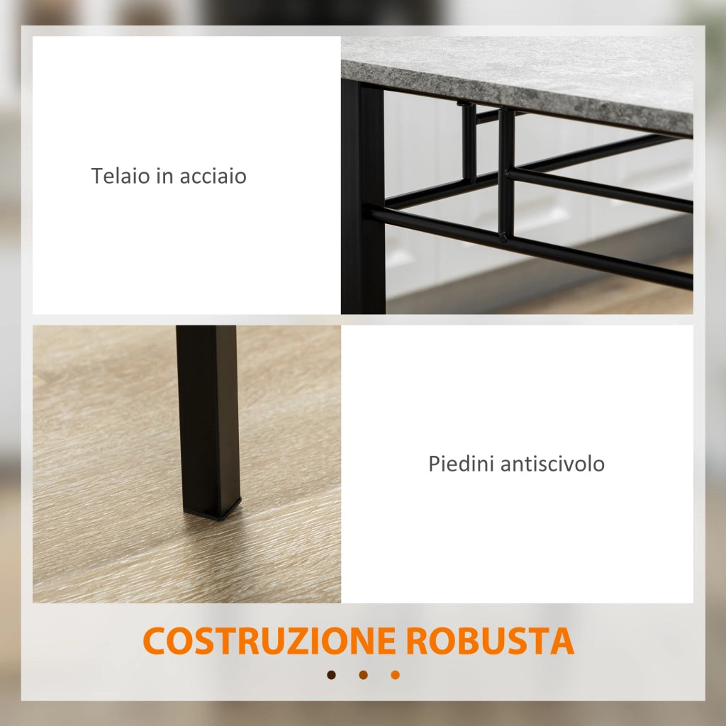 EasyComfort Set Tavolo e Sedie 5pz, Tavolo da Pranzo Rettangolare in Metallo e MDF e 4 Sedie da Pranzo Grigio e Nero