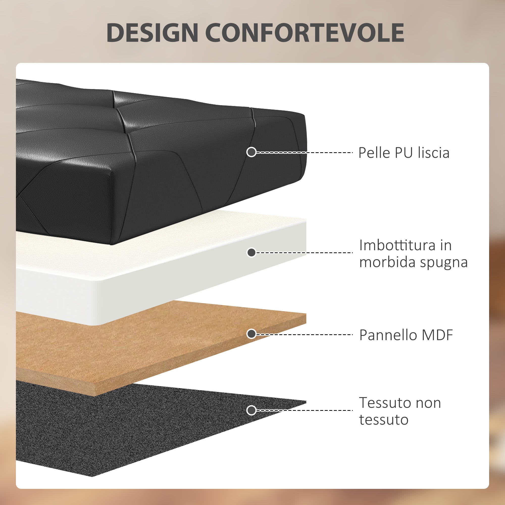 Panca Contenitore Pieghevole 84L 76x38x38 cm in Finta Pelle Nero