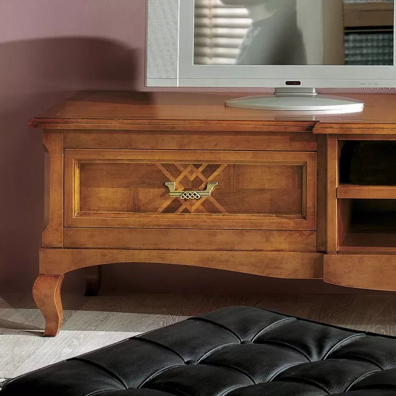 Porta tv classico 2 cassetti intarsio legno bassano 200x55x52 - Mobili 2G