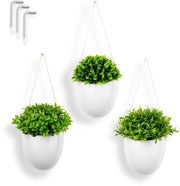 Set di 3 piante artificiali in vasi da parete in ceramica bianca | Piccola pianta ornamentale da appendere (18 cm) inclusa con chiodi per appendere | Vaso da parete con pianta ornamentale appesa | Pianta ornamentale da appendere