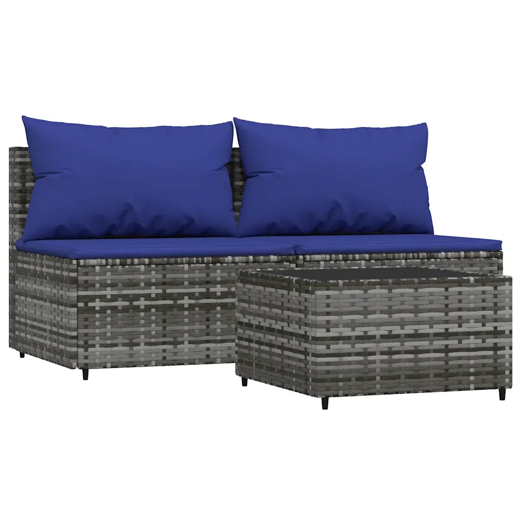 Set Divani da Giardino 3 pz con Cuscini in Polyrattan Grigio 319851