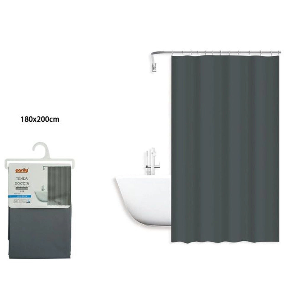 Trade Shop - Tenda Doccia Antimuffa Impermeabile 180x200cm Con Anelli Bagno Grigio Scuro 79718 -