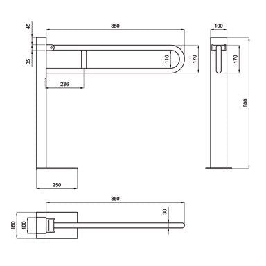 Barra di sostegno ribaltabile per bagno disabili (a colonna) - Lunghezza: 85 cm