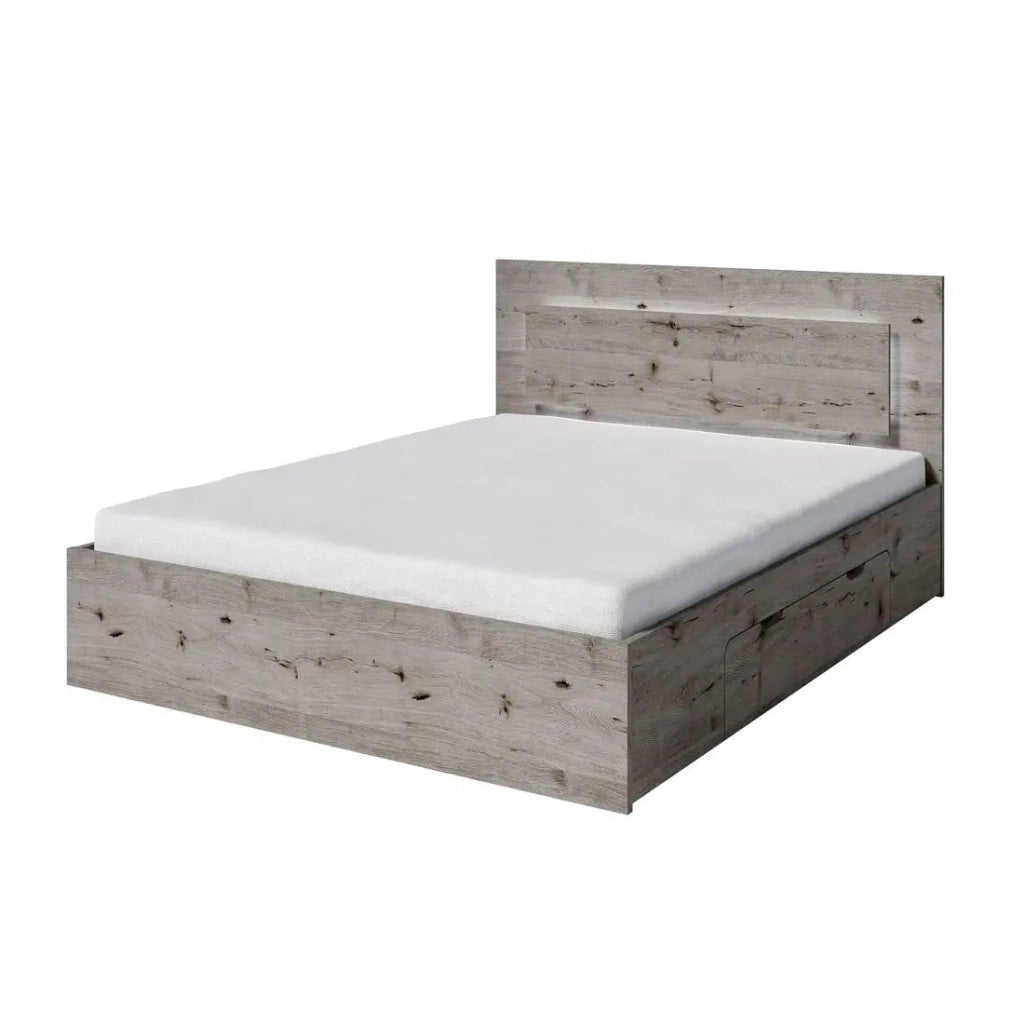 Set letto VELTIS 160x200 cm con doghe incluse – Testiera LED – Rovere Wellington – Materasso non incluso