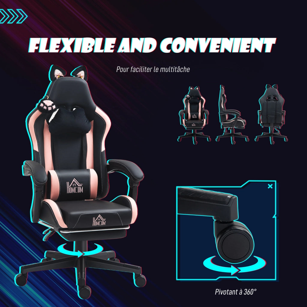 Poltrona gaming ergonomica con orecchie di gatto ¨C Xylo ¨C schienale reclinabile, nero, 65x62x124 cm