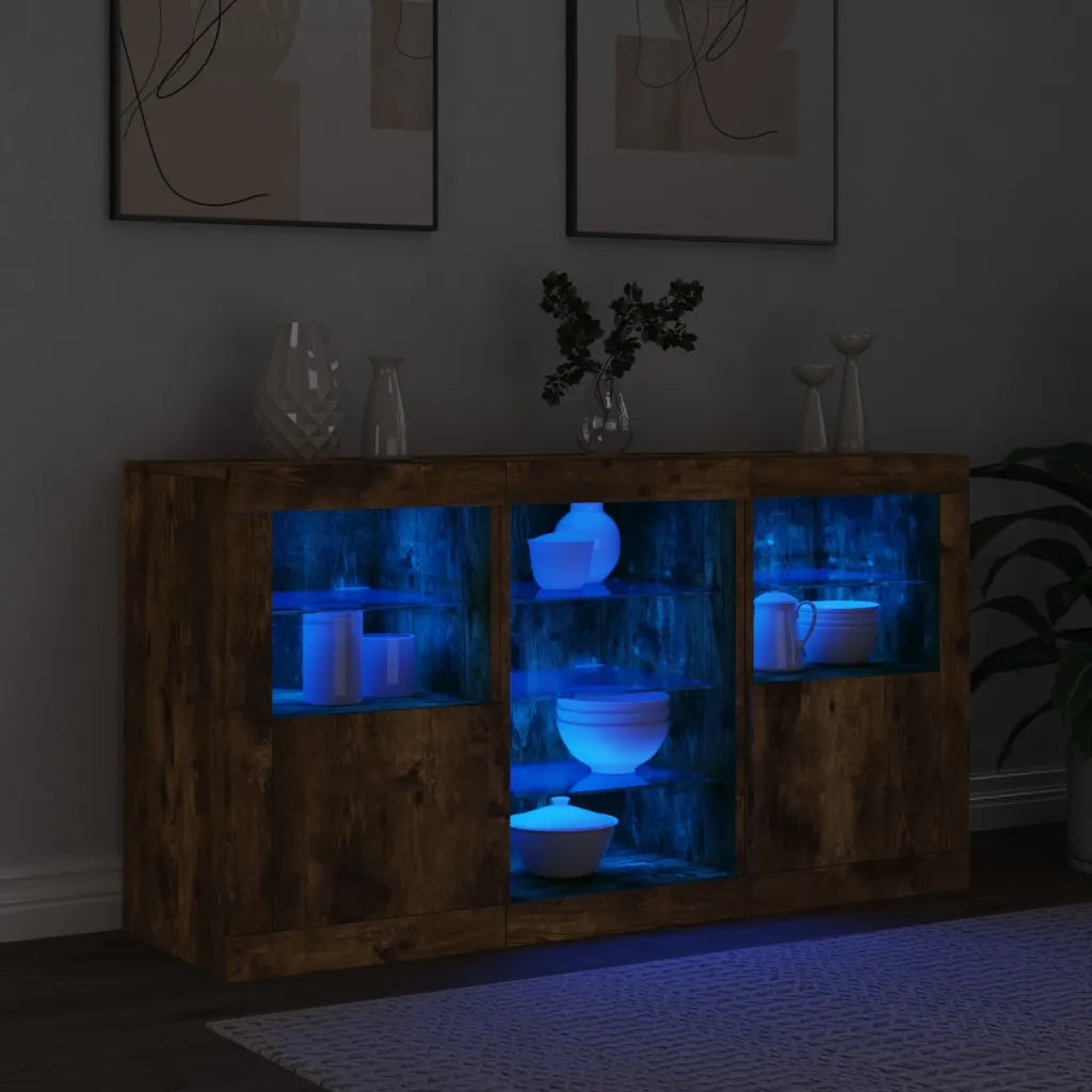 Credenza con Luci LED Rovere Fumo 123x37x67 cm