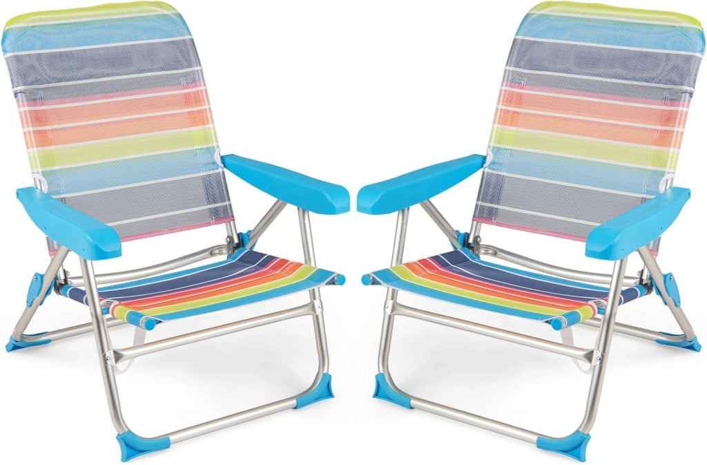 Set di 2 Sedie da Spiaggia, Sedia da Picnic Pieghevole con Braccioli, Schienale Regolabile a 4 Posizioni, Poltrona da in Alluminio Portatile per Pesca, Campeggio (64 cm x 64 cm x 83 cm)