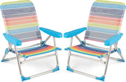 Set di 2 Sedie da Spiaggia, Sedia da Picnic Pieghevole con Braccioli, Schienale Regolabile a 4 Posizioni, Poltrona da in Alluminio Portatile per Pesca, Campeggio (64 cm x 64 cm x 83 cm)