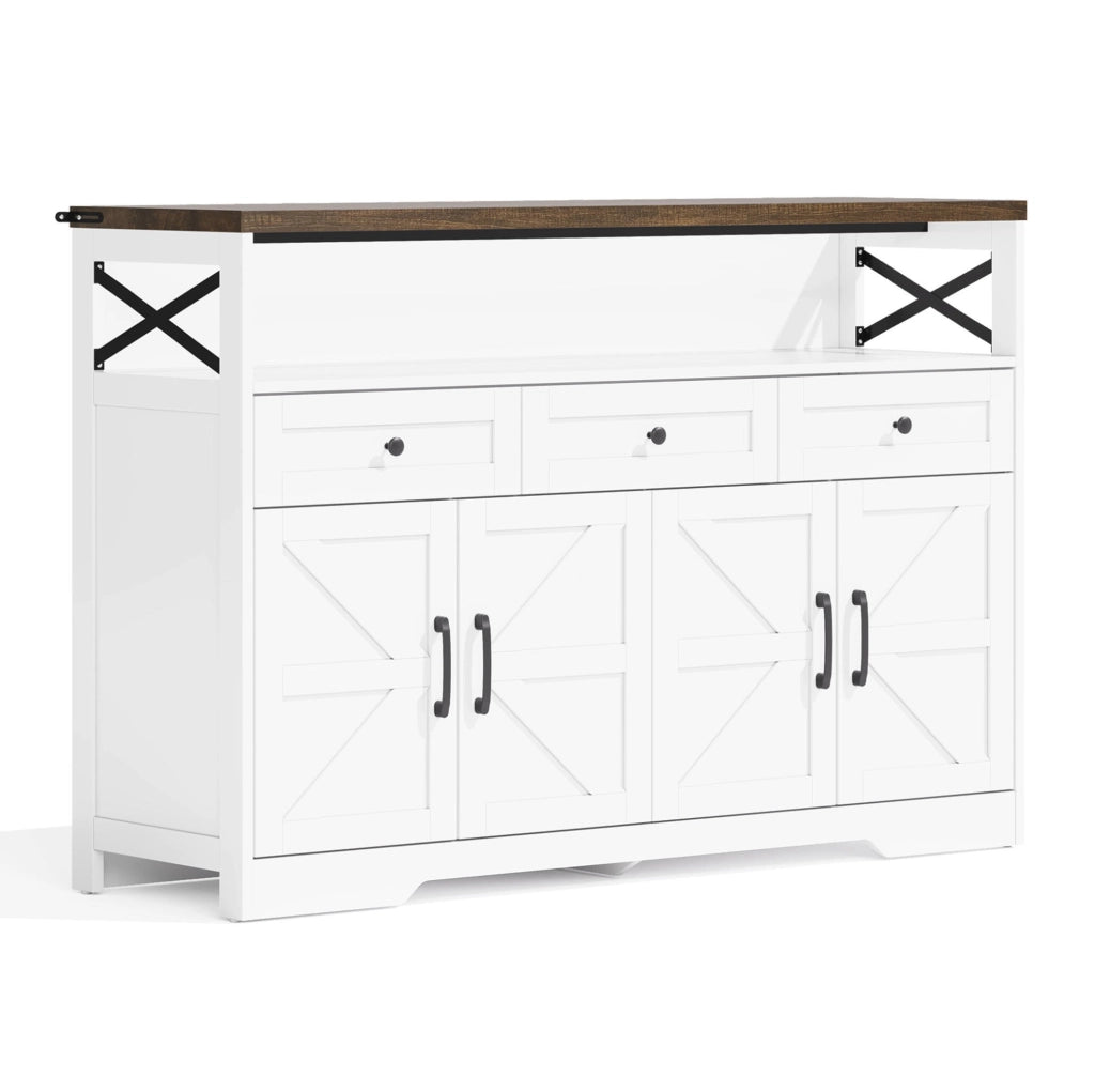 Credenza buffet 140 cm bianco e marrone con 3 cassetti e 2 armadietti