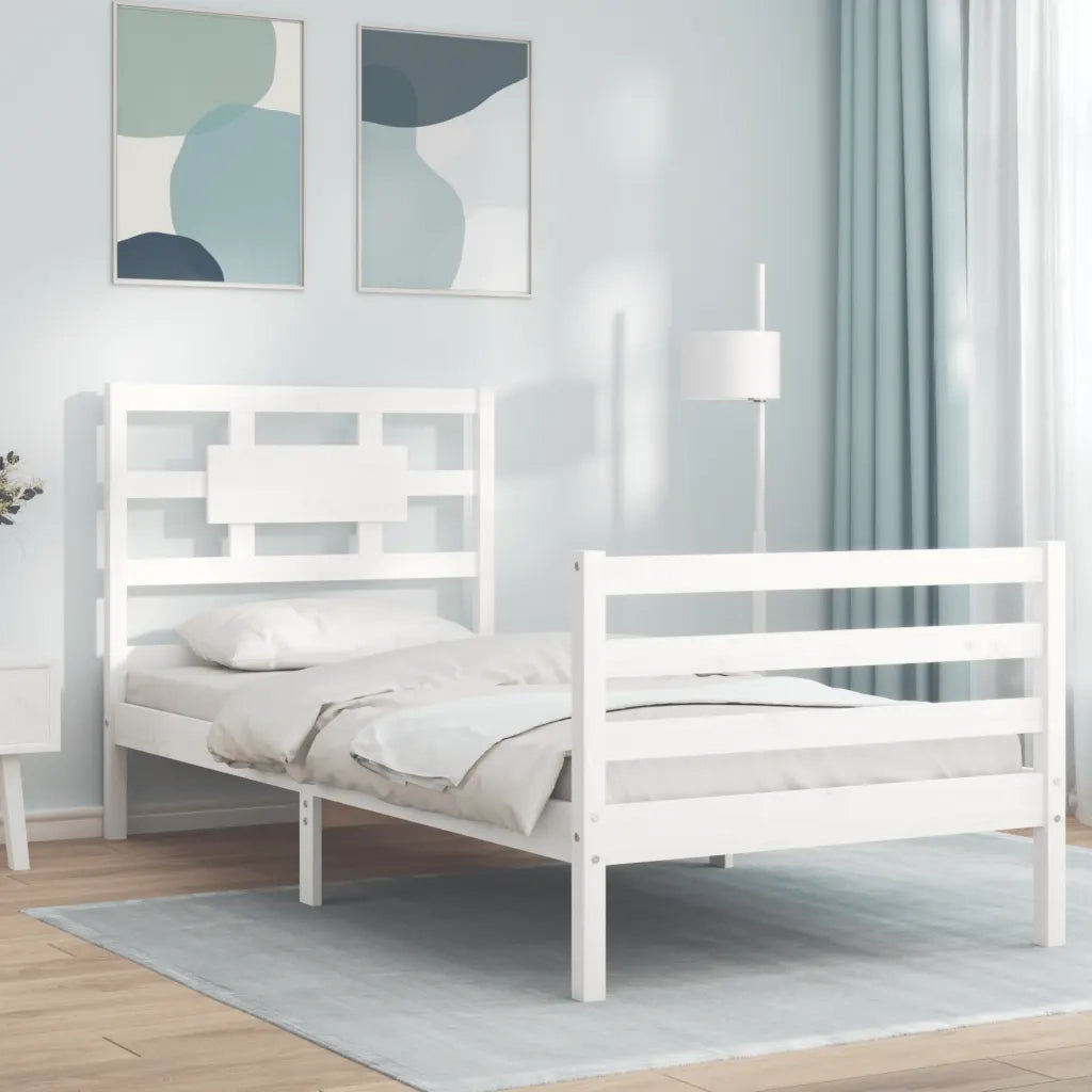 Giroletto con Testiera-Struttura Letto con testiera Bianco 90x200 cm in Legno Massello 403152