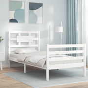 Giroletto con Testiera-Struttura Letto con testiera Bianco 90x200 cm in Legno Massello 403152