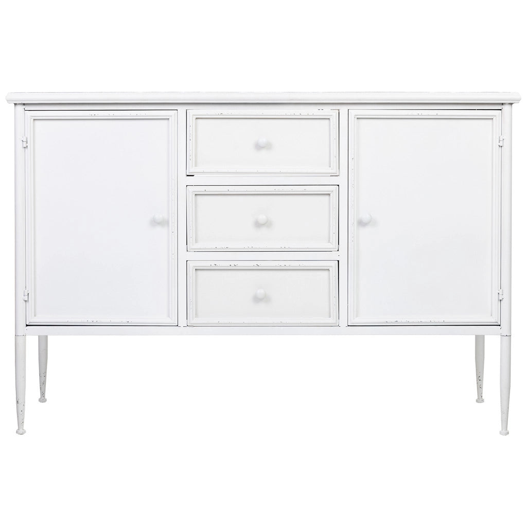 Credenza in metallo bianco con 2 ante e 3 cassetti 120x41x80h cm
