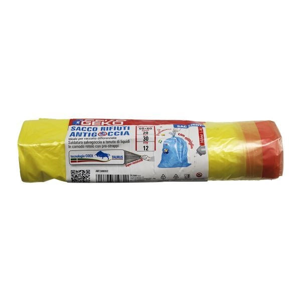 SACCHI RIFIUTI 50X60/20 15 PZ 30 RT/CT GIALLOTR - MANIGLIE
