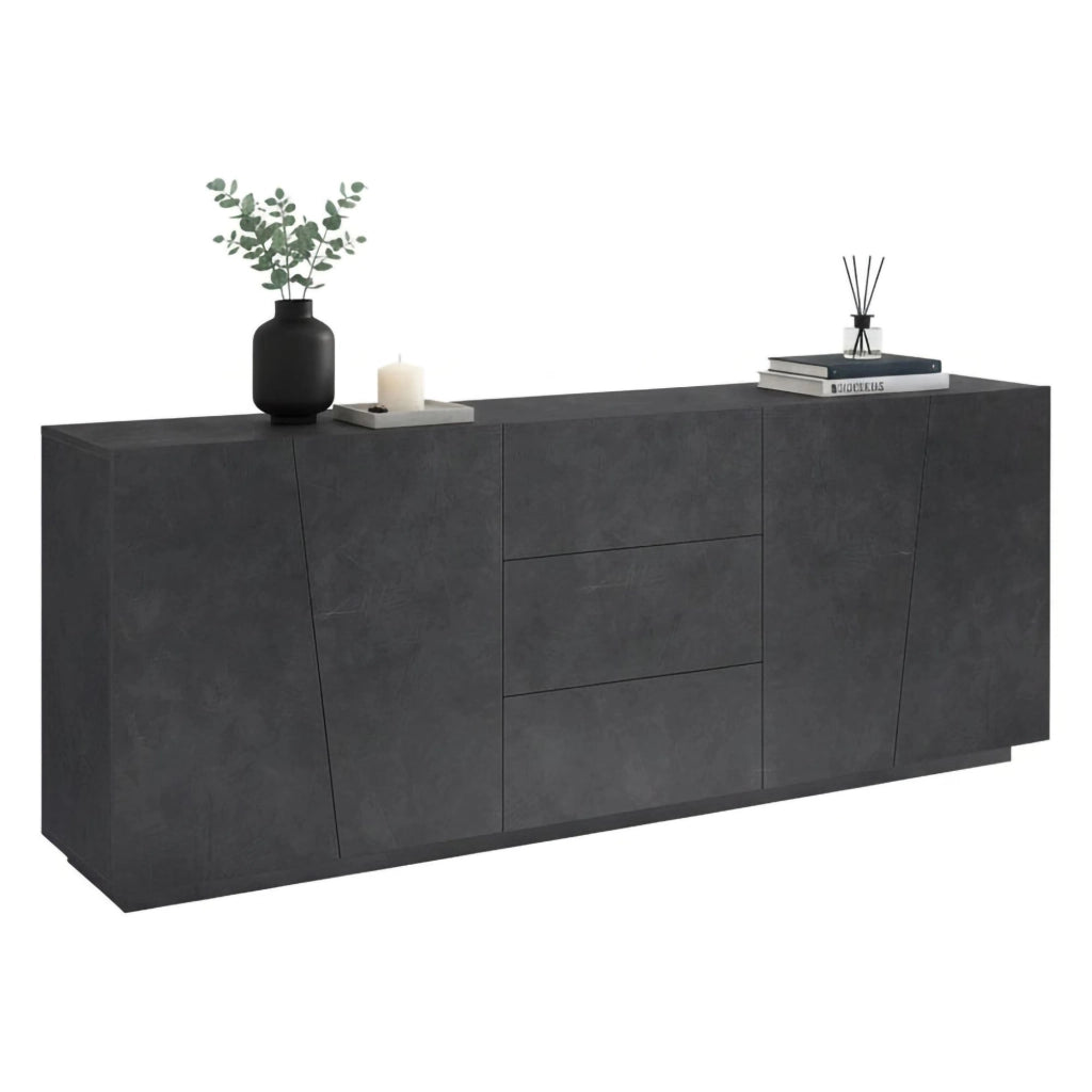 Credenza moderna a 4 ante e 3 Ayrton, Made in Italy, Madia da cucina, Buffet di design da soggiorno, cm 220x43h86, Grigio Cenere