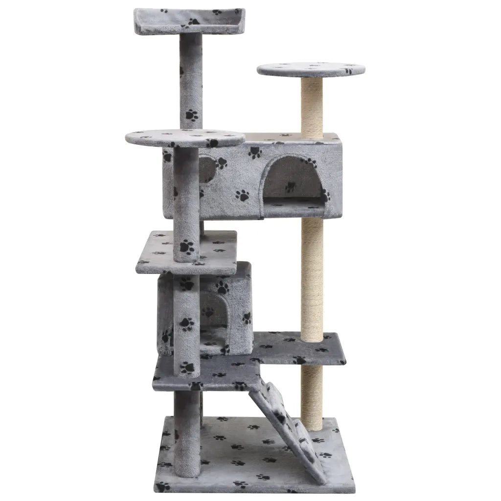 Albero per Gatti Tiragraffi in Sisal 125 cm Zampe Stampate Grigio 170476