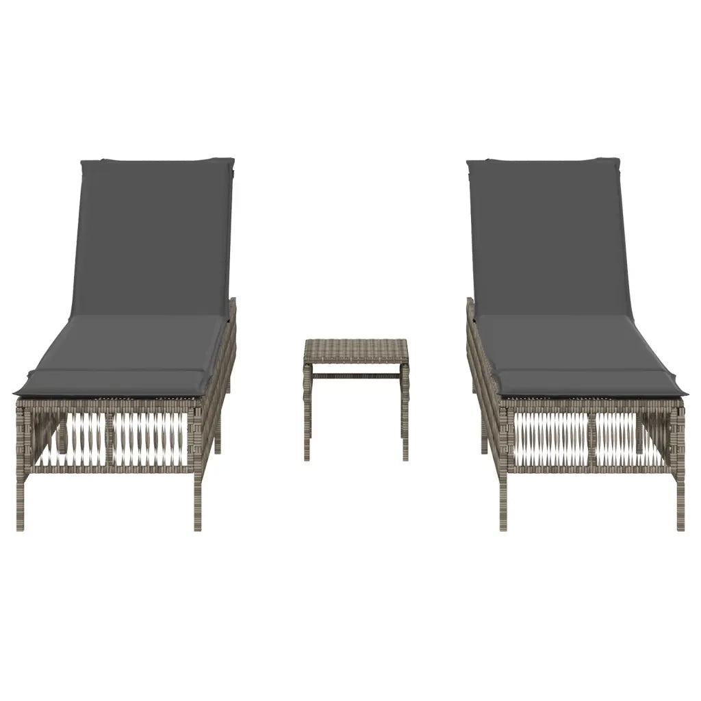 Lettini Prendisole 2 pz | Sdraio da giardino | Lettino da sole con Tavolino Grigio in Polyrattan