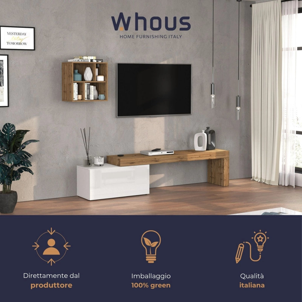 WHOUS Parete attrezzata Chronos set soggiorno bianco lucido e rovere 180/260x40 cm