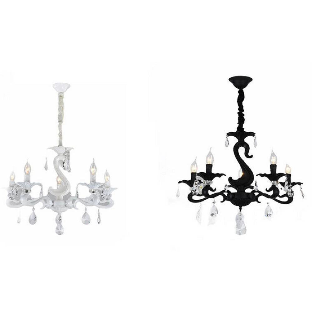 Trade Shop - Lampadario Classico Attacco E14 5 Bracci Con Pendenti In Acrilico Lampada A15-5 -