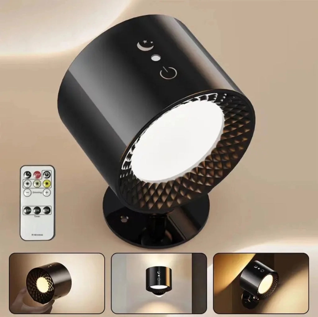 Applique Lampada doppio LED da parete a Batteria ricaricabile USB Controllo Touch o telecomando 3 Temperature CCT Rotazione di 360° Nero