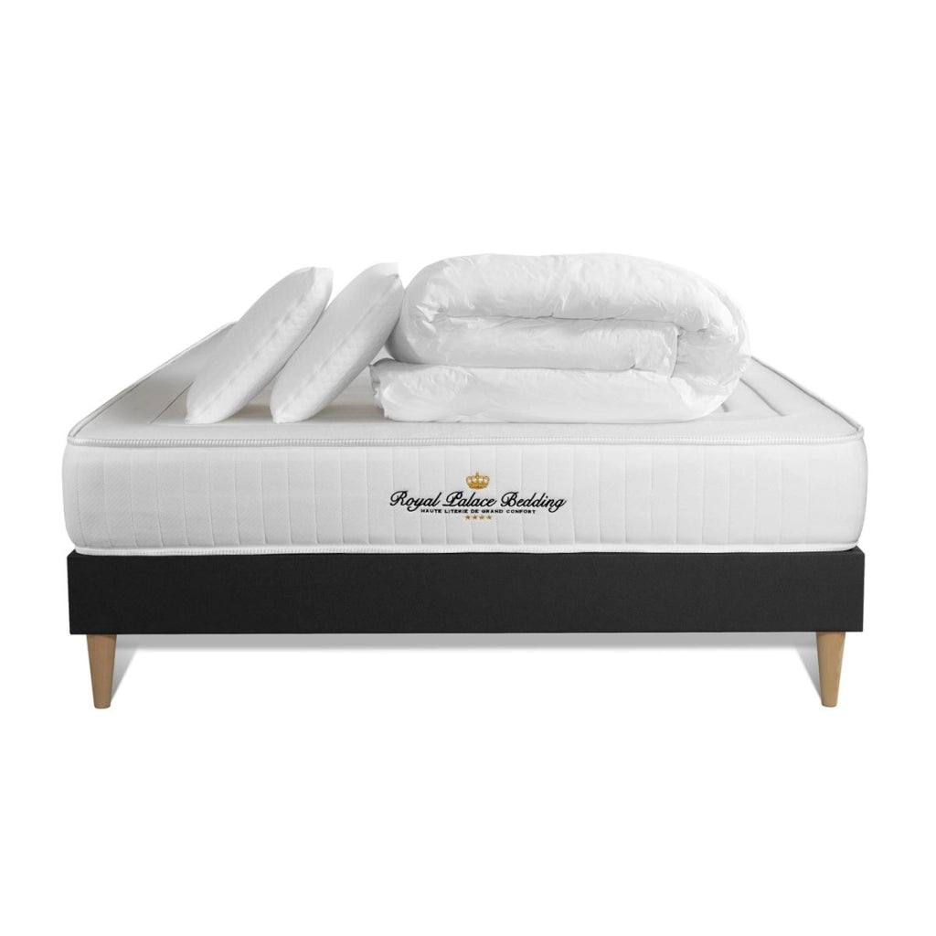 Pacchetto letto completo - Materasso 140x190cm + Box spring con doghe (in kit) + 2 cuscini + Piumino - Nottingham