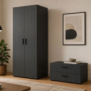 Armadio Camera da Letto Buriasco, Guardaroba 2 Ante un Ripiano, 74x214h cm Nero Antracite