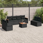 Set Divani da Giardino 9 pz con Cuscini Nero in Polyrattan 3225894